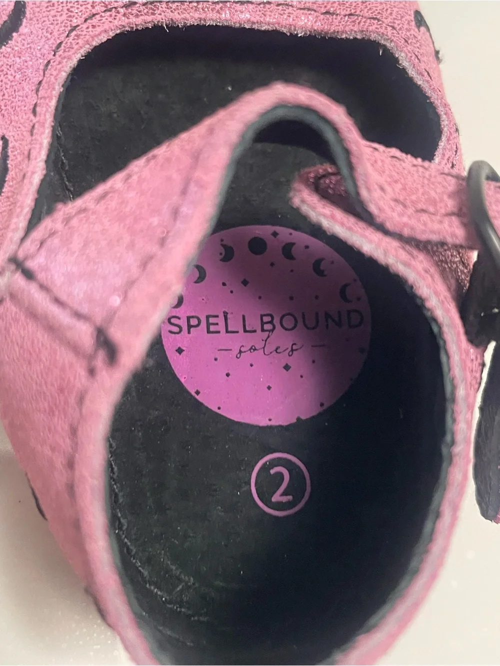 Pink Glittery Mary Jane Baby Shoes with Half Moons (size 2)